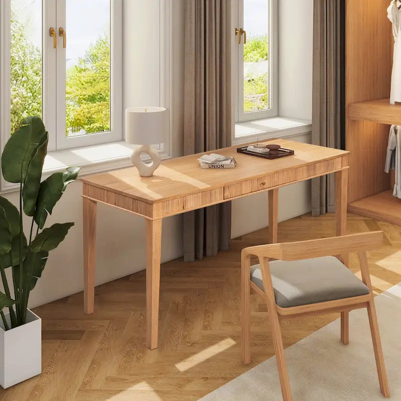 Scrivania Dumont 63 in legno di gomma scanalato per ufficio domestico
