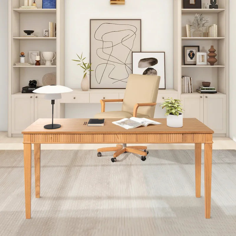 Scrivania Dumont 63 in legno di gomma scanalato per ufficio domestico