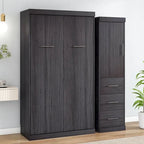 Letto Murphy Matrimoniale con Armadio e Cassetti, Letto Contenitore, Pieghevole a Scomparsa, Grigio