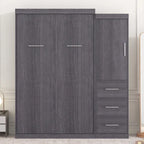 Letto Murphy Matrimoniale con Armadio e Cassetti, Letto Contenitore, Pieghevole a Scomparsa, Grigio