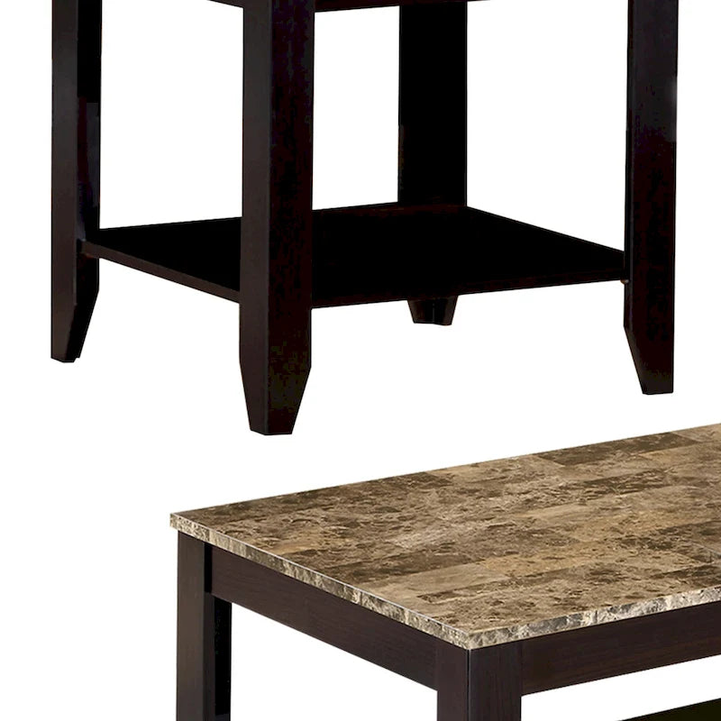 Set di 3 tavolini occasionali artistici con piano in marmo, Marrone