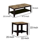 Set di 3 tavolini occasionali artistici con piano in marmo, Marrone