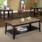 Set di 3 tavolini occasionali artistici con piano in marmo, Marrone
