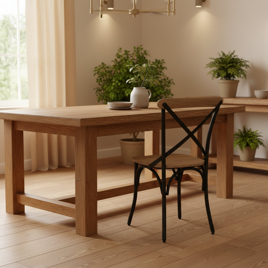  Light Brown Wood w/ Iron Metal Dining Chair (Set of 2) - 20.0L x 18.0W x .5.5H