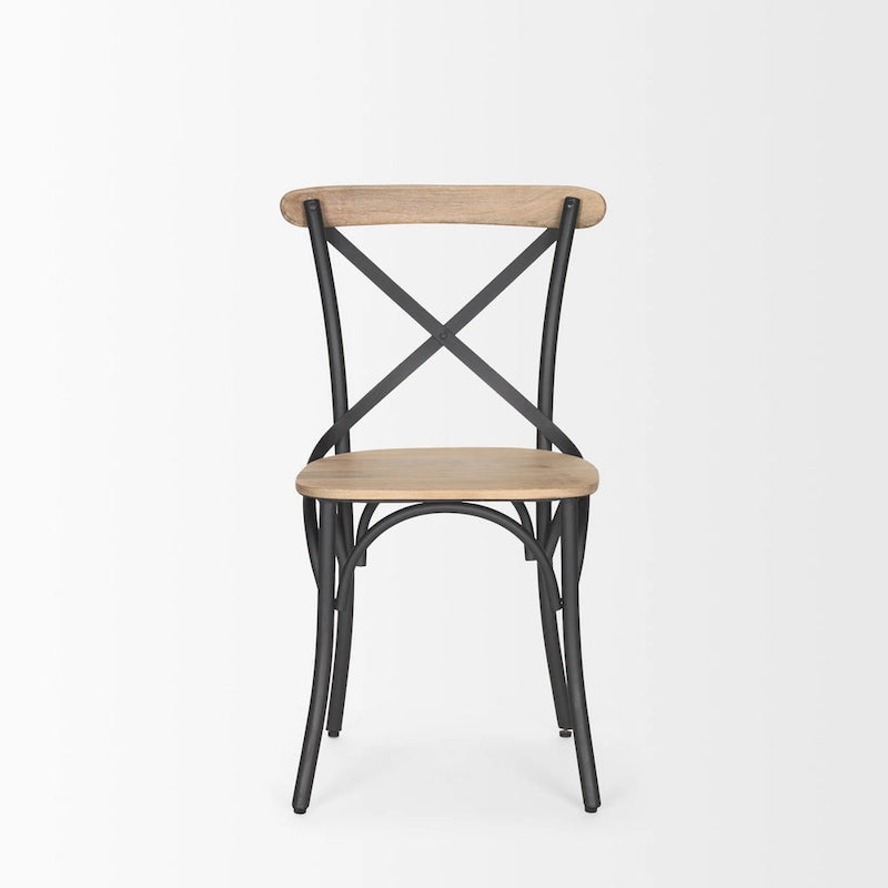 Sedia da pranzo in legno marrone chiaro con struttura in ferro (set da 2) - 20,0L x 18,0P x 5,5H