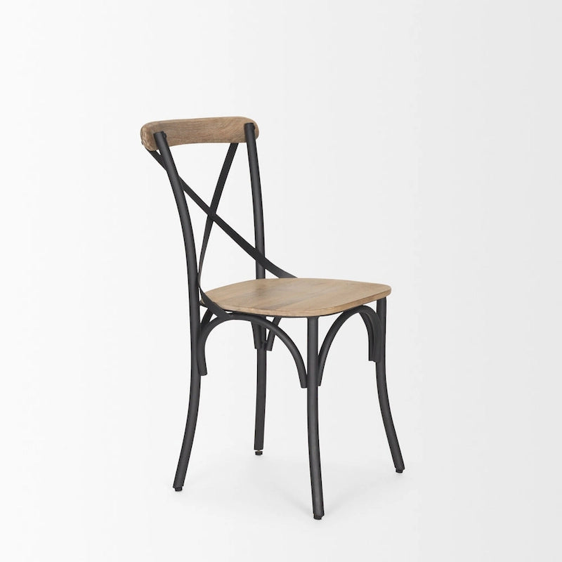 Sedia da pranzo in legno marrone chiaro con struttura in ferro (set da 2) - 20,0L x 18,0P x 5,5H