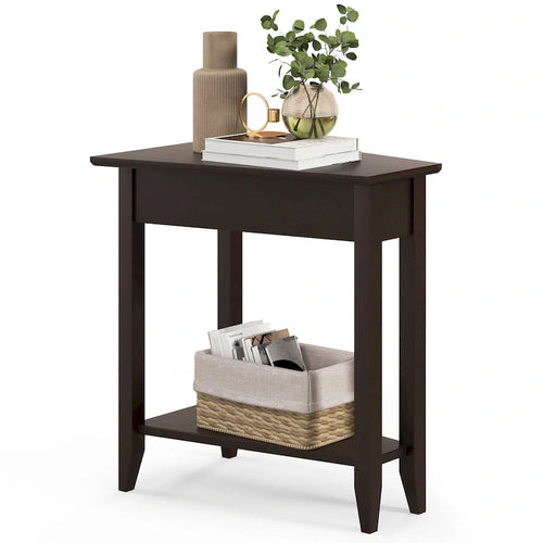  2-Tier End Table Irregular Narrow Sofa Side Nightstand w/