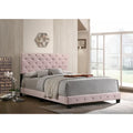Letto a piattaforma in velluto rosa con borchie, Queen Size