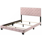 Letto a piattaforma in velluto rosa con borchie, Queen Size