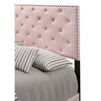 Letto a piattaforma in velluto rosa con borchie, Queen Size