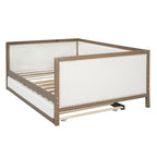 Letto a una piazza e mezza imbottito con letto estraibile e decorazione con borchie