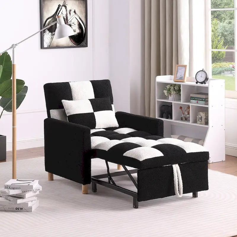 Poltrona Letto Convertibile, Poltrona Regolabile con Cuscino, Poltrona Letto Multifunzionale