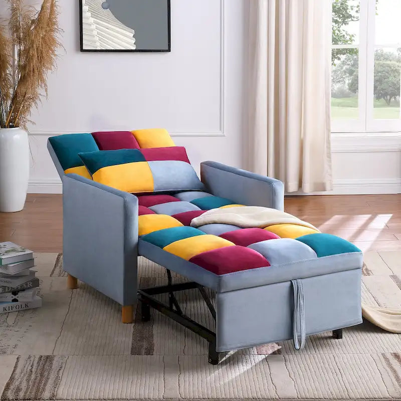 Poltrona Letto Convertibile, Poltrona Regolabile con Cuscino, Poltrona Letto Multifunzionale