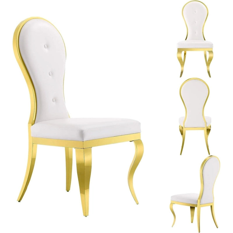 Sedie da pranzo moderne di lusso in pelle bianca con gambe in acciaio inossidabile lucidato color oro