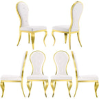 Sedie da pranzo moderne di lusso in pelle bianca con gambe in acciaio inossidabile lucidato color oro