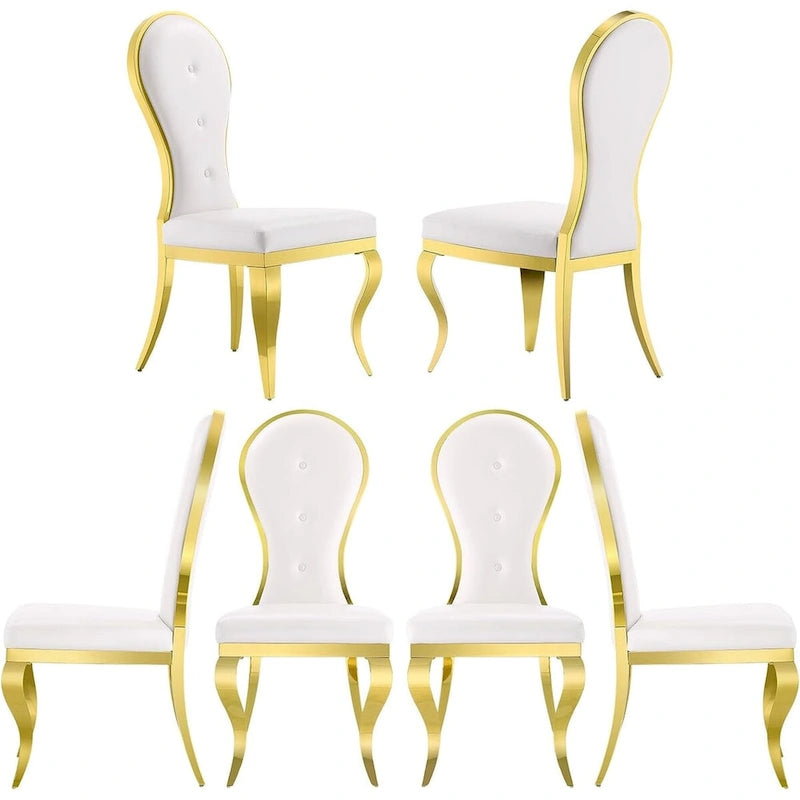 Sedie da pranzo moderne di lusso in pelle bianca con gambe in acciaio inossidabile lucidato color oro