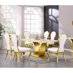 Sedie da pranzo moderne di lusso in pelle bianca con gambe in acciaio inossidabile lucidato color oro