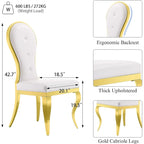 Sedie da pranzo moderne di lusso in pelle bianca con gambe in acciaio inossidabile lucidato color oro
