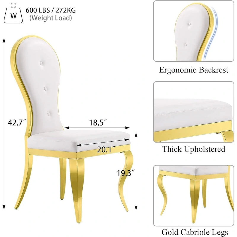 Sedie da pranzo moderne di lusso in pelle bianca con gambe in acciaio inossidabile lucidato color oro