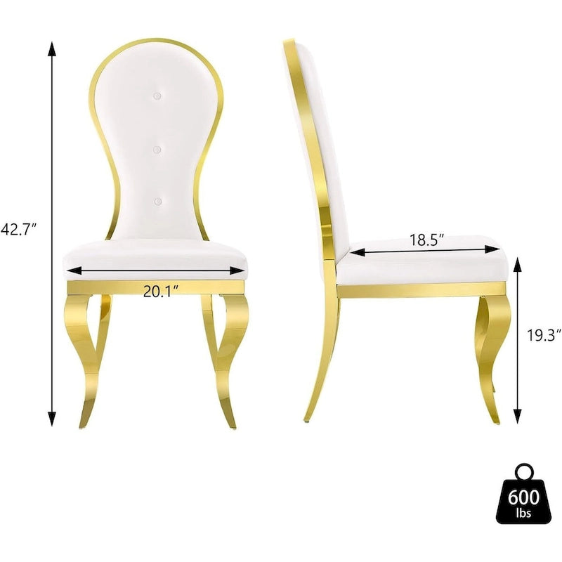 Sedie da pranzo moderne di lusso in pelle bianca con gambe in acciaio inossidabile lucidato color oro