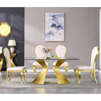 Sedie da pranzo moderne di lusso in pelle bianca con gambe in acciaio inossidabile lucidato color oro