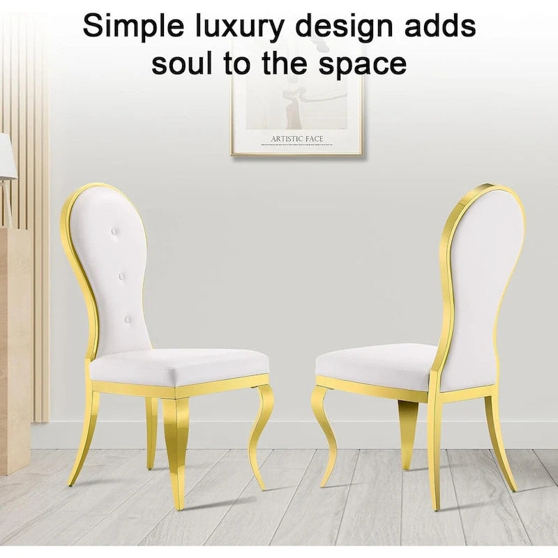 Sedie da pranzo moderne di lusso in pelle bianca con gambe in acciaio inossidabile lucidato color oro