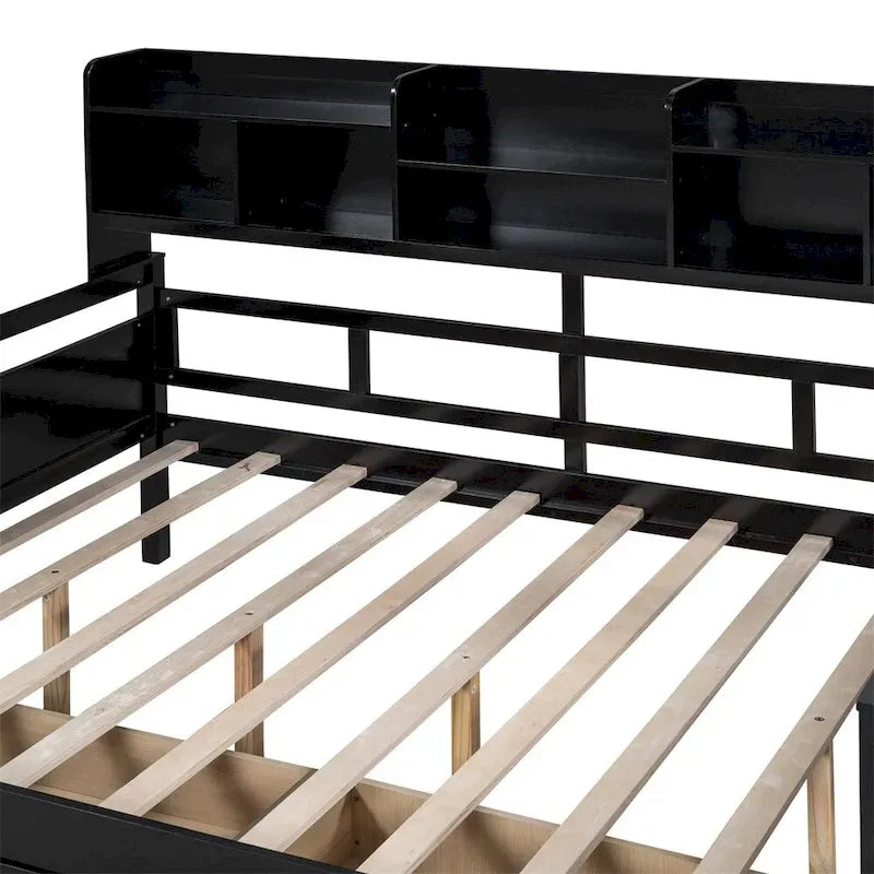 Divano Letto in Legno a Grandezza Naturale con Mensola Laterale e Due Cassetti