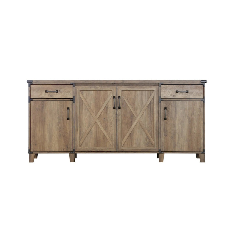 Mobile Credenza Classico da Fattoria in Rovere con Quattro Ante e Vano Porta Documenti - 64,7L x 15,8P x 29,7A