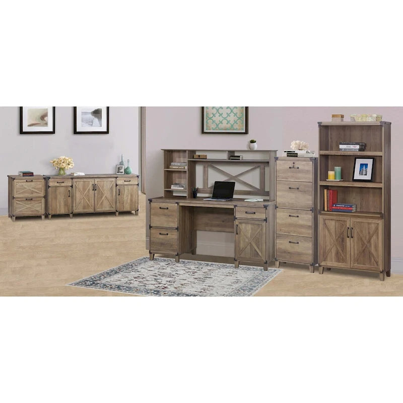 Mobile Credenza Classico da Fattoria in Rovere con Quattro Ante e Vano Porta Documenti - 64,7L x 15,8P x 29,7A