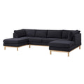  124-inch Black Sherpa U-shaped Sectional Sofa with Wide Double Chaise - 124W x 63.5D x 33.5H