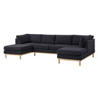  124-inch Black Sherpa U-shaped Sectional Sofa with Wide Double Chaise - 124W x 63.5D x 33.5H