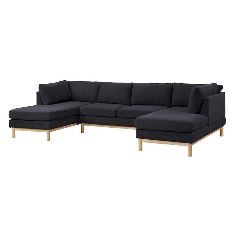  124-inch Black Sherpa U-shaped Sectional Sofa with Wide Double Chaise - 124W x 63.5D x 33.5H