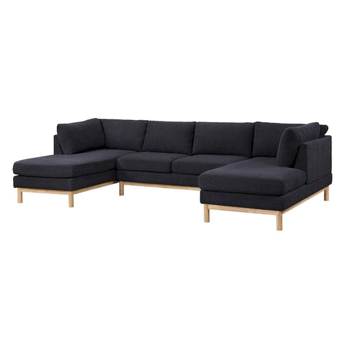  124-inch Black Sherpa U-shaped Sectional Sofa with Wide Double Chaise - 124W x 63.5D x 33.5H