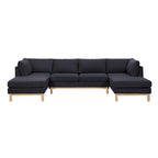 Divano componibile a U in sherpa nero da 315 cm con doppia chaise longue larga - 315L x 161P x 85H cm
