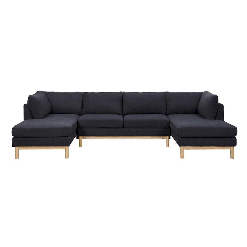 Divano componibile a U in sherpa nero da 315 cm con doppia chaise longue larga - 315L x 161P x 85H cm