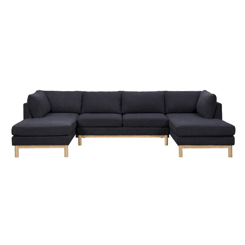 Divano componibile a U in sherpa nero da 315 cm con doppia chaise longue larga - 315L x 161P x 85H cm
