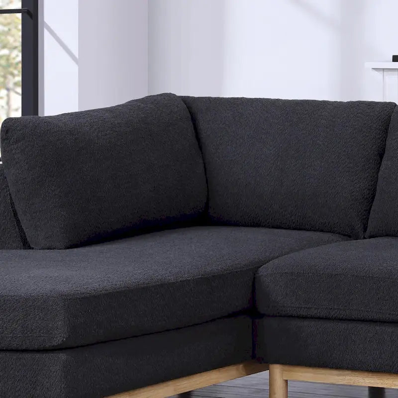 Divano componibile a U in sherpa nero da 315 cm con doppia chaise longue larga - 315L x 161P x 85H cm