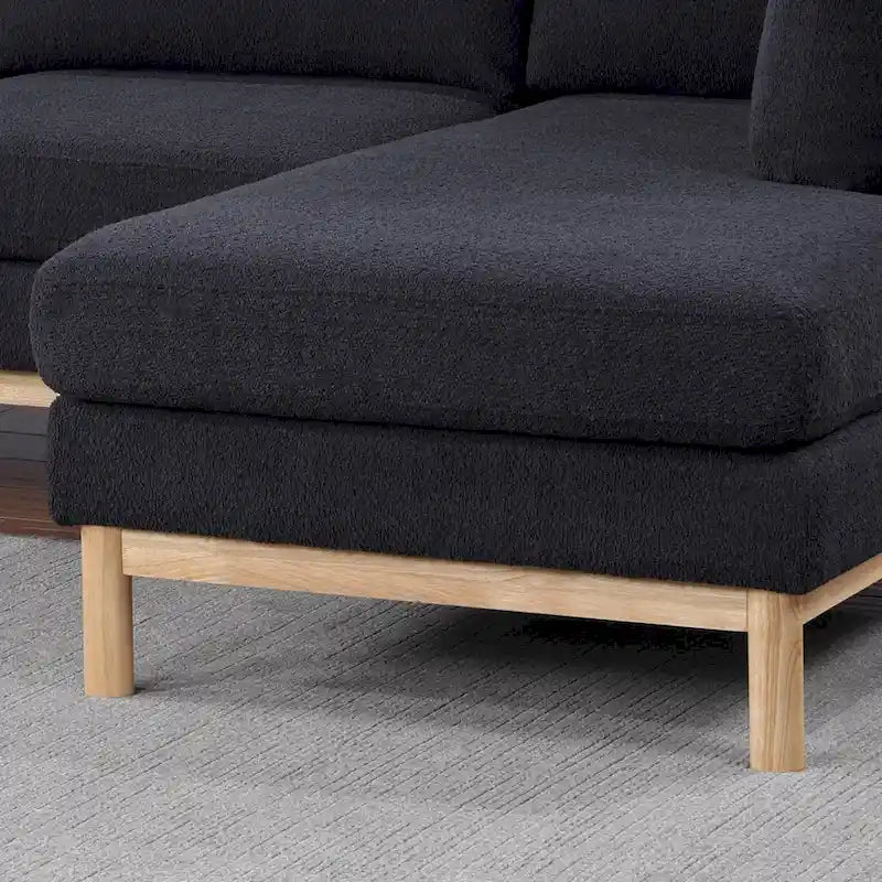 Divano componibile a U in sherpa nero da 315 cm con doppia chaise longue larga - 315L x 161P x 85H cm