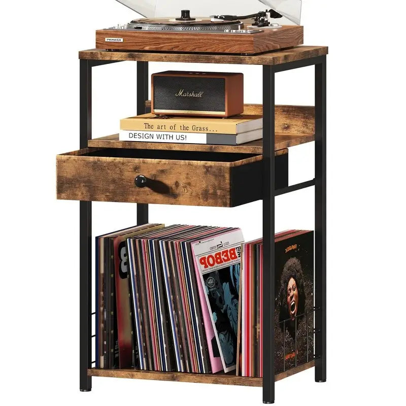 Mobile Porta Giradischi con Portadischi in Vinile - 40x30x70 cm