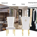 Sedie da pranzo di lusso in velluto bianco con anello sul retro e gambe in oro lucido