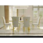 Sedie da pranzo di lusso in velluto bianco con anello sul retro e gambe in oro lucido
