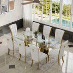 Sedie da pranzo di lusso in velluto bianco con anello sul retro e gambe in oro lucido