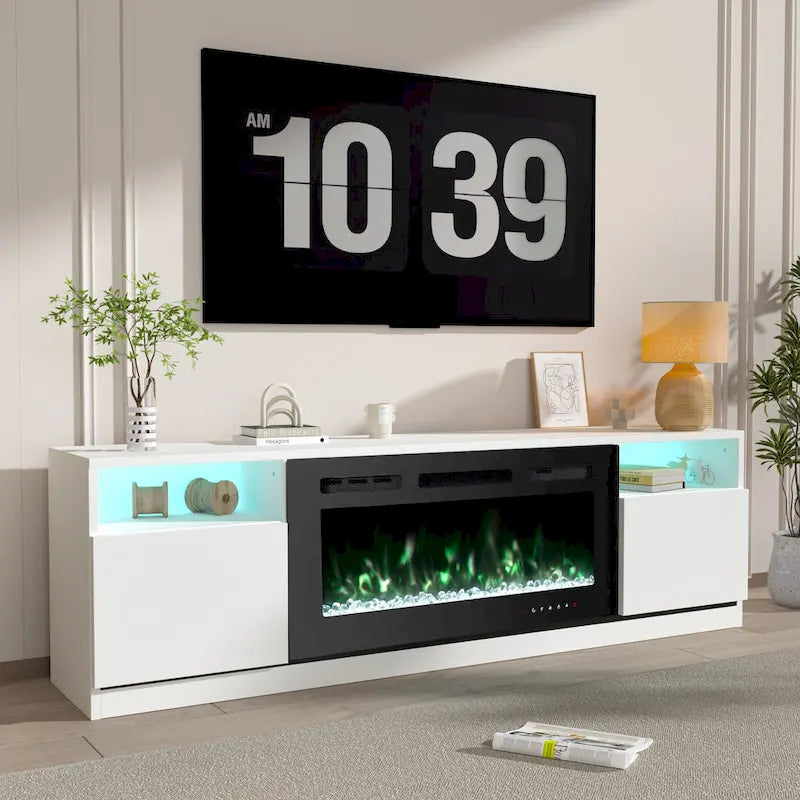Mobile TV con camino elettrico da 36 pollici, mobile TV e console per televisori fino a 80 pollici per soggiorno - 73 pollici di larghezza