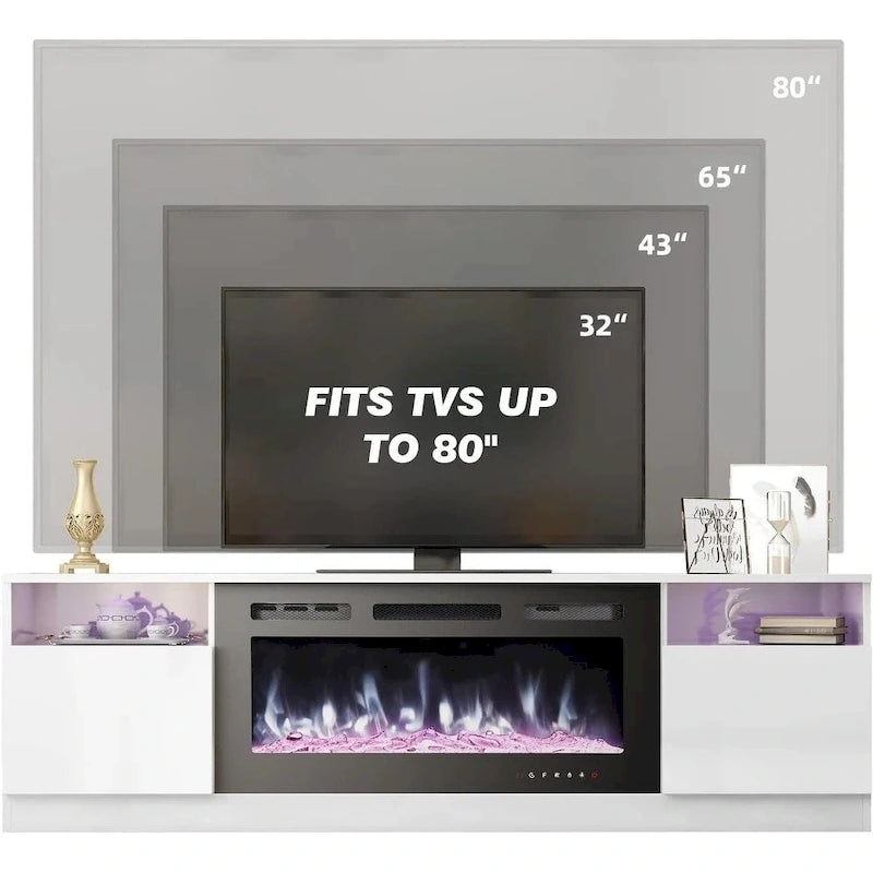 Mobile TV con camino elettrico da 36 pollici, mobile TV e console per televisori fino a 80 pollici per soggiorno - 73 pollici di larghezza